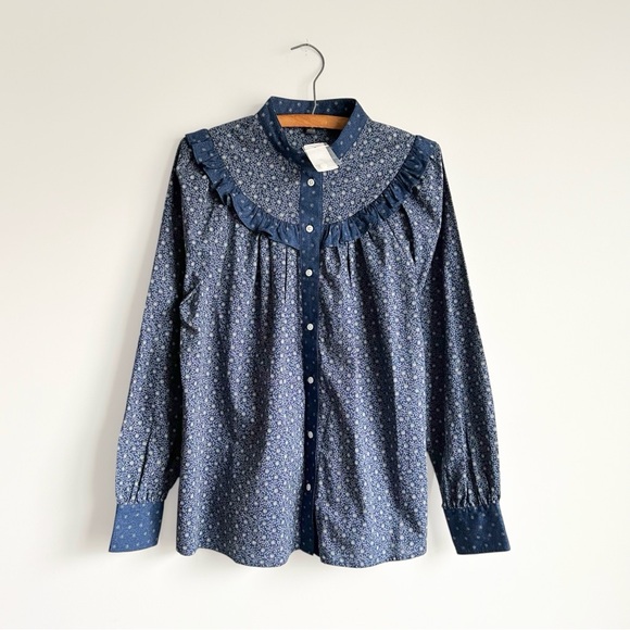Brooks Brothers Tops - NWT Brooks Brothers Floral Ruffle Prairie Button Down Shirt Womens 6 Blue